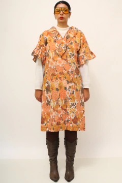 Vestido estampado flores laranja vintage na internet