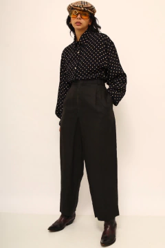 Calça 100% linho preta vintage - Capichó Brechó