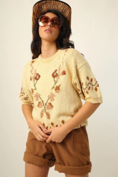 tricot flores outono vintage