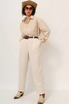 Calça cintura alta creme viscose C.G.C - loja online