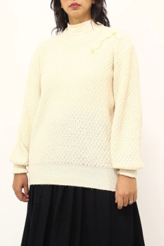 Pulover creme textura manga bufante - comprar online