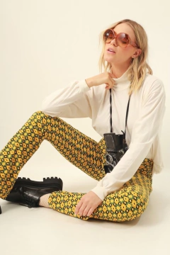 Calça FARM veludo estampada cintura alta