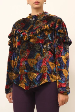 Blusa veludo babados vintage