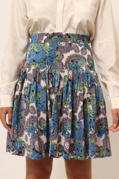 Saia cintura alta estampa azul estilo Gucci rodada - loja online