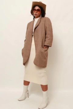 Blazer xadrez manga 7/8 vintage bege - Capichó Brechó