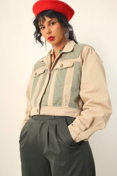 jaqueta Cropped jeans verde vintage na internet