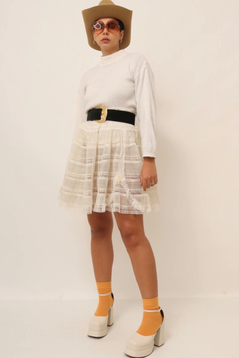 Saia renda anagua rodada vintage