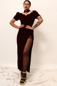 Vestido veludo com gargantilha vintage - comprar online
