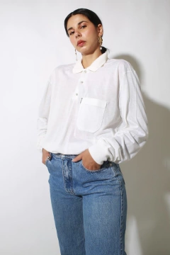 Blusa manga longa gola botões textura - comprar online