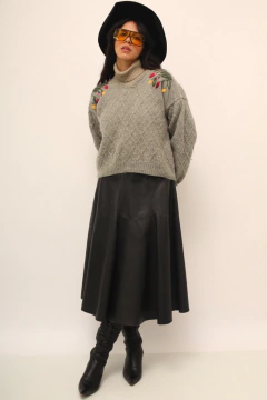 Tricot cinza 100% WOLL bordado