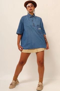 camisa Hard Rock azul bordado vintage - comprar online