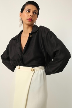 Camisa 100 % seda preta manga bufante - comprar online