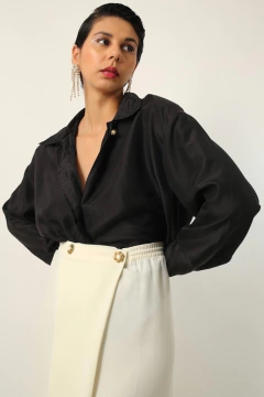 Camisa 100 % seda preta manga bufante - comprar online