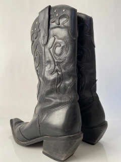 Bota couro western preta vintage 34 na internet