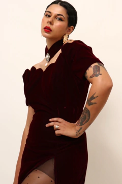 Vestido veludo com gargantilha vintage - loja online