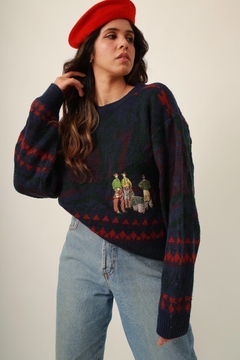 Pulôver bordado frente vintage azul - comprar online