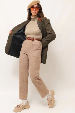 blazer xadrez pala couro marrom vintage - loja online