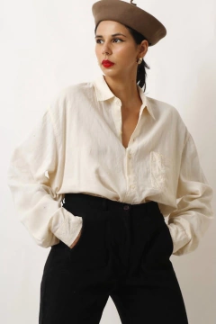 camisa linho ampla cru vintage