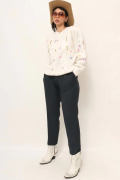 cardigan branco bordado flores ombreira na internet