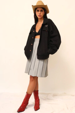 Saia plissada cinza levinha vintage na internet