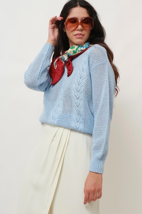 Tricot azul gola careca vintage