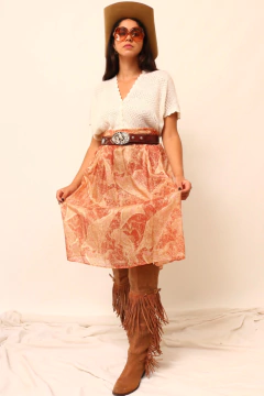 Saia levinha cintura alta laranja trasnparencia na internet