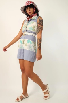 Macaquinho jeans com estampa vintage - Capichó Brechó