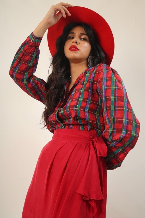 camisa xadrez acetinada vintage