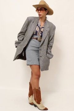 Maxi blazer xadrez azul marinho ombreira - loja online