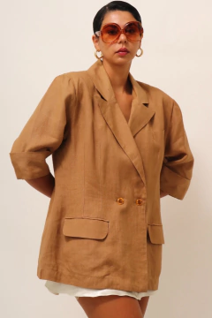 Blazer manga curta bege estilo linho vintage