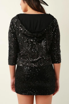 Imagem do Conjunto de paete mini saia + blusa capuz