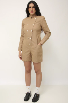 Imagem do Macacão bege 100% linho manga longa