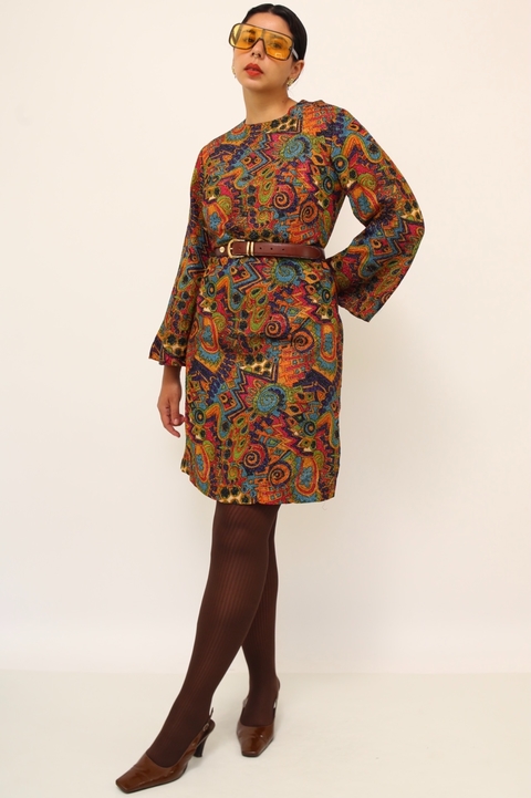 Vestido brilho manga flare vintage 60´s forrado
