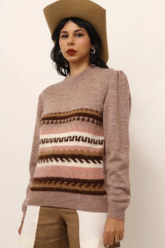 Pulôver manga princesa textura listras rosa - Capichó Brechó