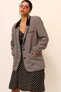 Blazer xadrez gola veludo preta vintage na internet