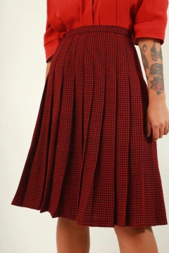 Saia lã xadrez plissada cintuta alta forrada na internet