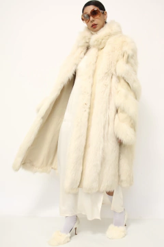 Casaco pele branco longo com couro creme - comprar online