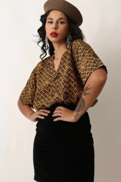 Blusa pijama vintage detalhe estampa - Capichó Brechó