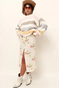 Tricot listras rosa e cinza amplo vintage C.G.C