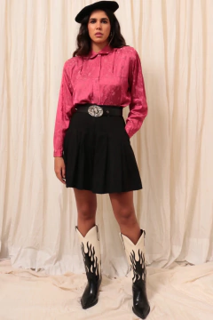 Camisa rosa acetinada ombreira vintage - Capichó Brechó