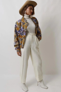jaqueta viscose bomber floral vintage