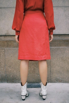 Saia cintura mega alta linho alfaiataria botões dourado na internet