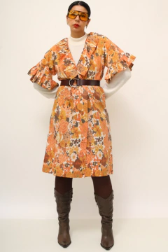 Vestido estampado flores laranja vintage