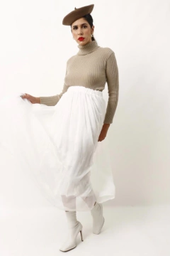 Saia midi transparência branca cintura alta - comprar online