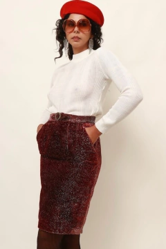 Imagem do saia lurex cintura alta vinho 36