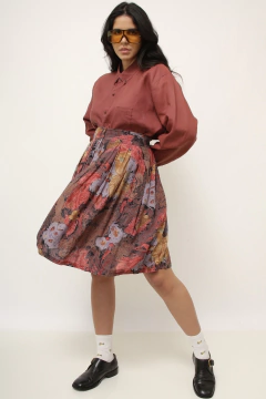 Saia viscose estampada roxa vermelha
