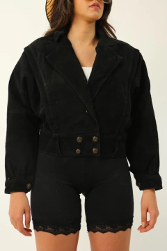 Jaqueta cropped couro camurça bomber