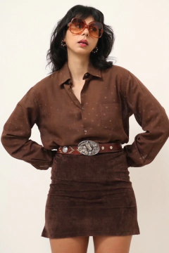 saia camurça curta marrom vintage - loja online