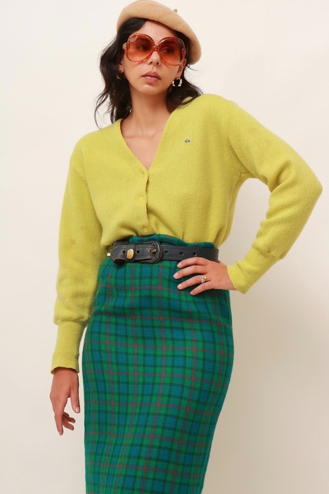 cardigan lã lacoste verde limao vintage