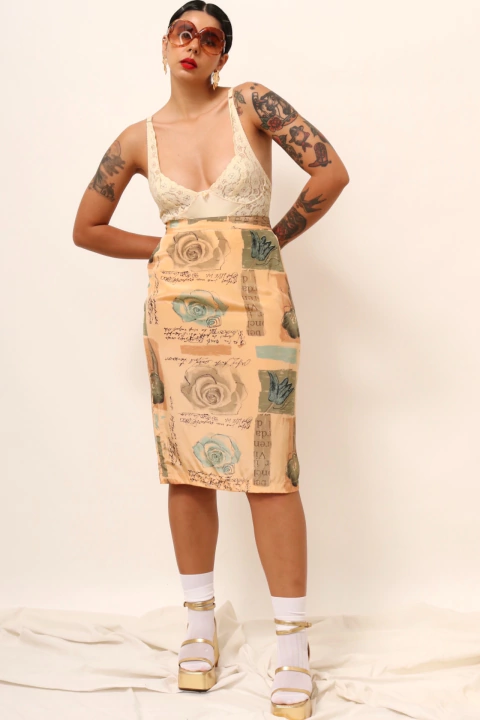 Saia midi estampada vintage